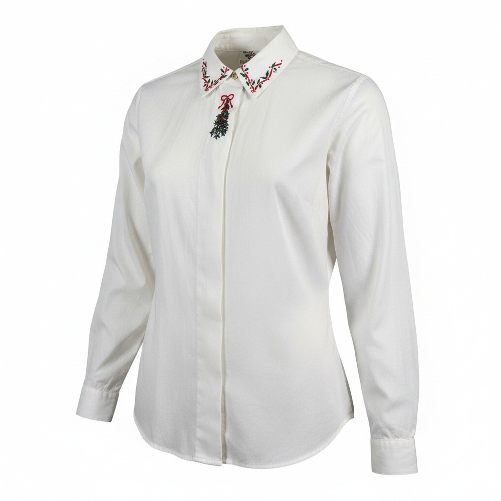NutCracker Button Up Shirt Womens Large White Christmas Holiday Embroidered Vtg